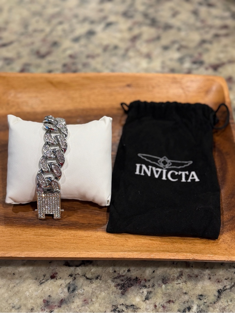 Invicta Elements 80839 Men’s Iced Out Cuban Link Bracelet Silver NEW